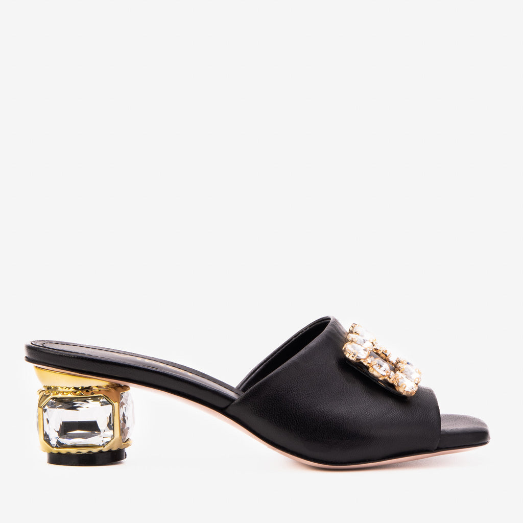 The Noctara Black Crystal Heel Women Sandal
