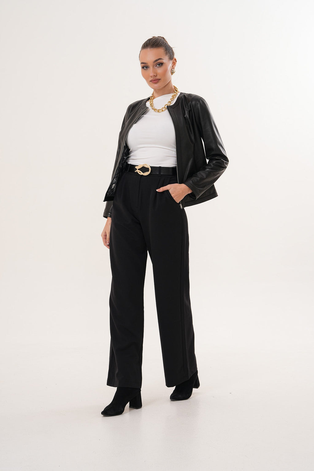 The Nyvessa Black Leather Women Jacket