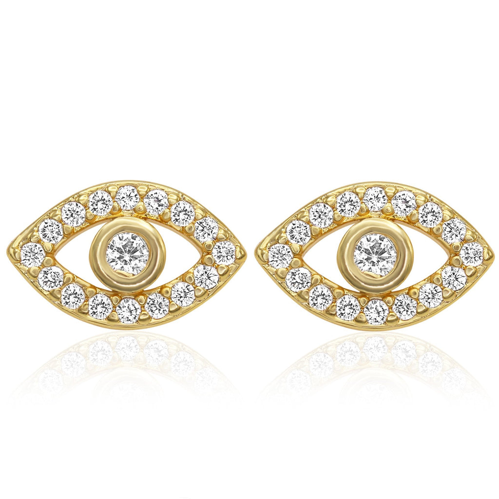 Evil Eye Stud 14K Gold Plated Stud Earrings Cubic Zirconia Jewelry Men Women