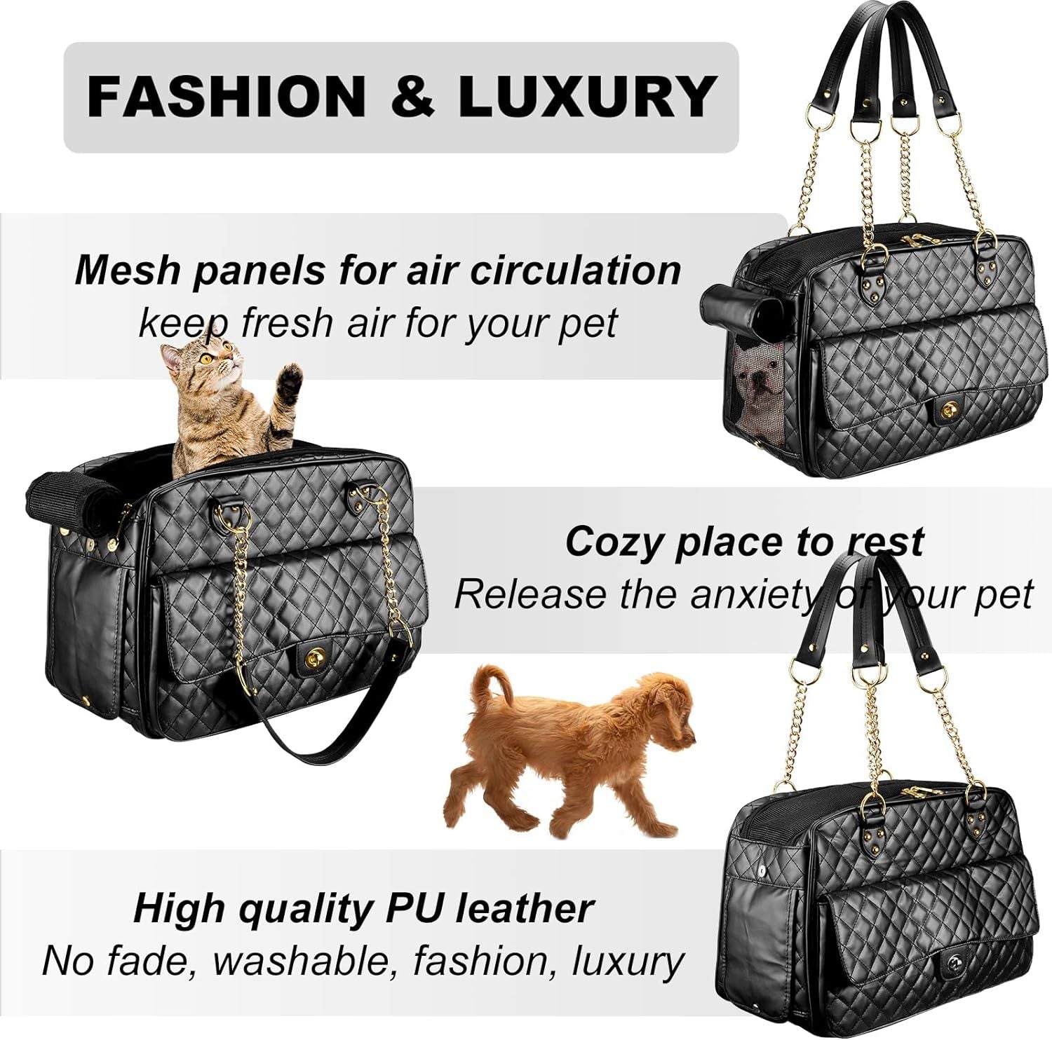 Luxury Quilted Dog Carrier Bag Airline Approved Pet Travel Handbag