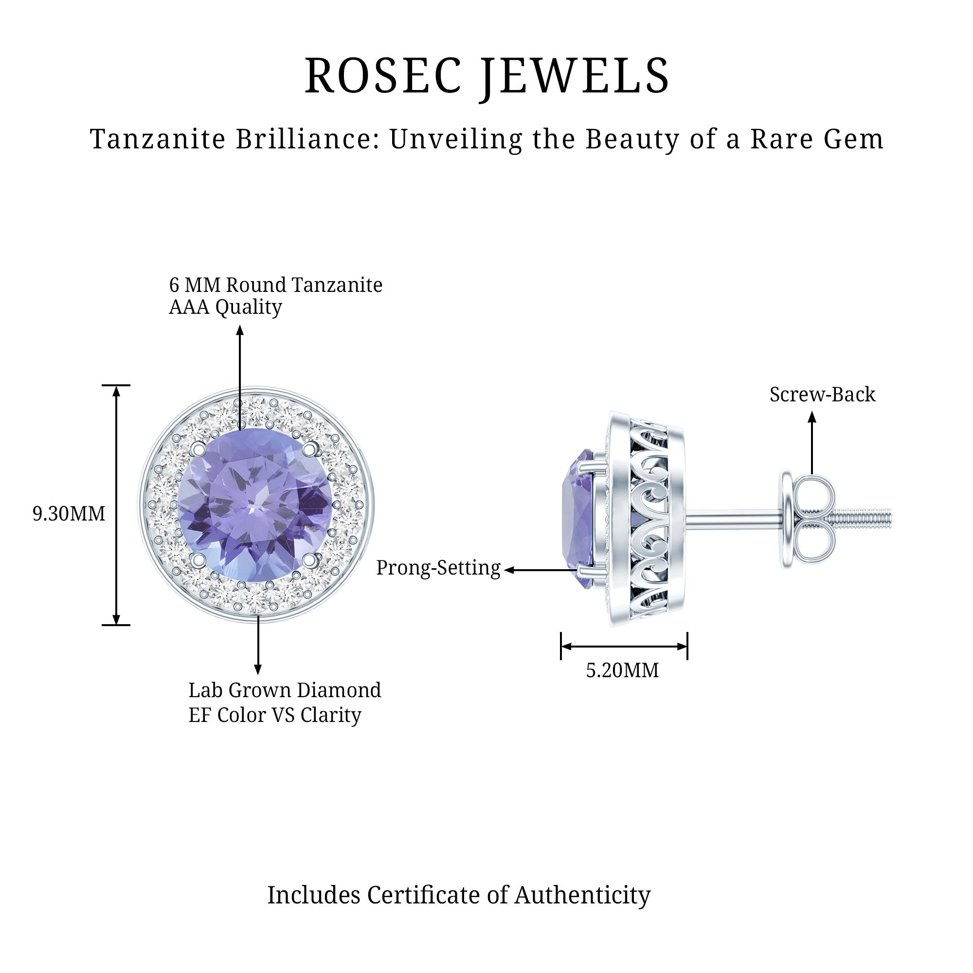 Natural 1.89 Carat Tanzanite and Diamond Stud Earrings For Women