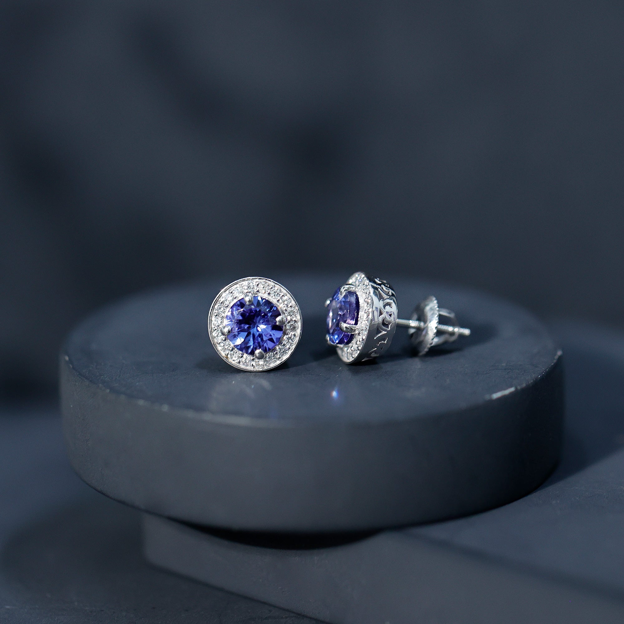 Natural 1.89 Carat Tanzanite and Diamond Stud Earrings For Women