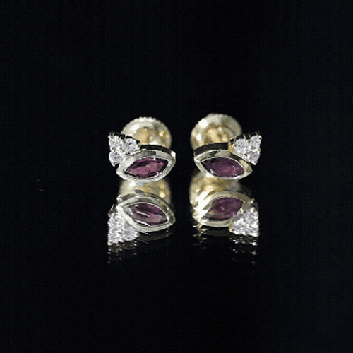 Bezel Set Rhodolite Garnet Stud Earrings with Diamonds