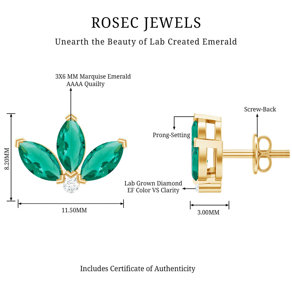 Marquise Cut Lab Created Emerald Leaf Stud Earrings in Silver