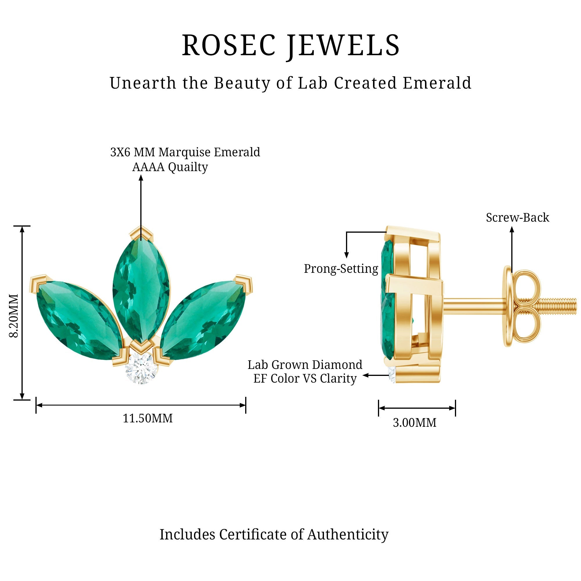 Marquise Cut Lab Created Emerald Leaf Stud Earrings in Silver