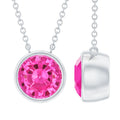 1.67 Carat Lab Grown Pink Sapphire Solitaire Necklace in Bezel Setting