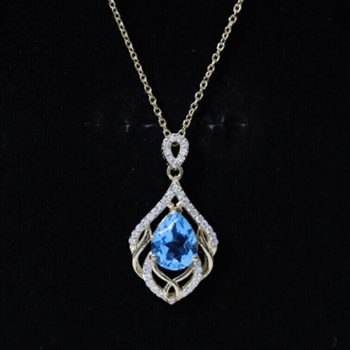 2.2 Carat Swiss Blue Topaz Designer Wedding Necklace with Lab Diamond