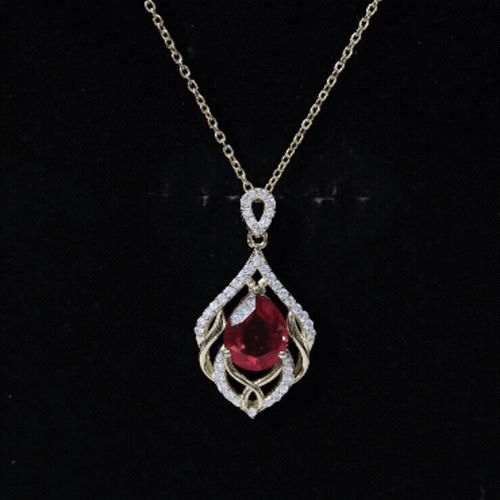 3 Carat Lab Grown Ruby Wedding Necklace with Diamond