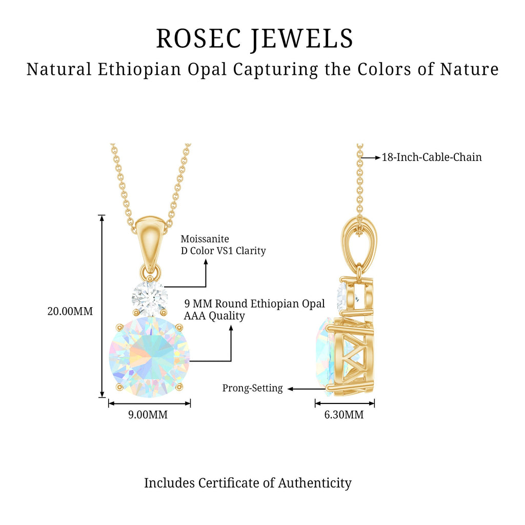 Certified 1.25 Carat Ethiopian Opal Solitaire Necklace with Moissanite
