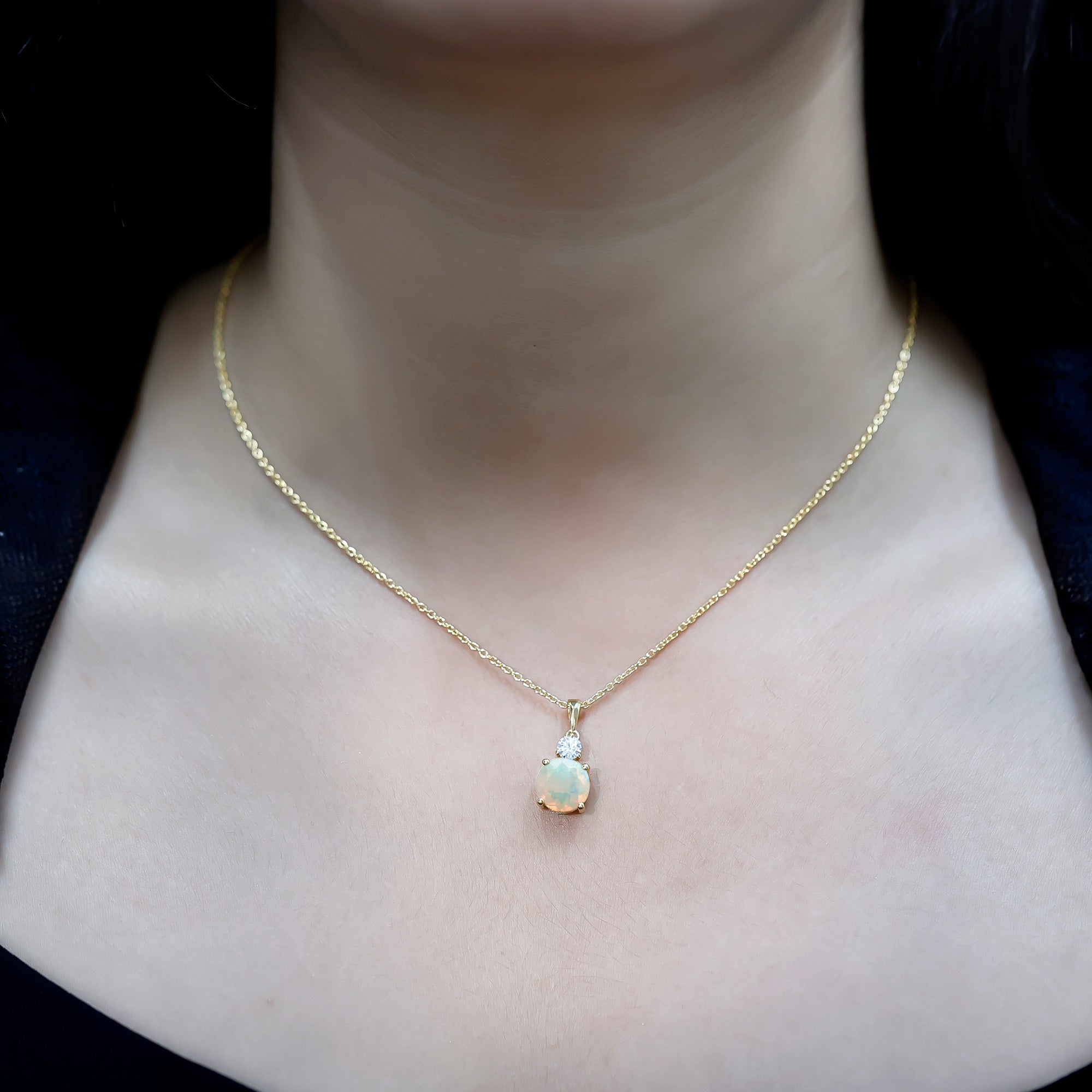 Certified 1.25 Carat Ethiopian Opal Solitaire Necklace with Moissanite