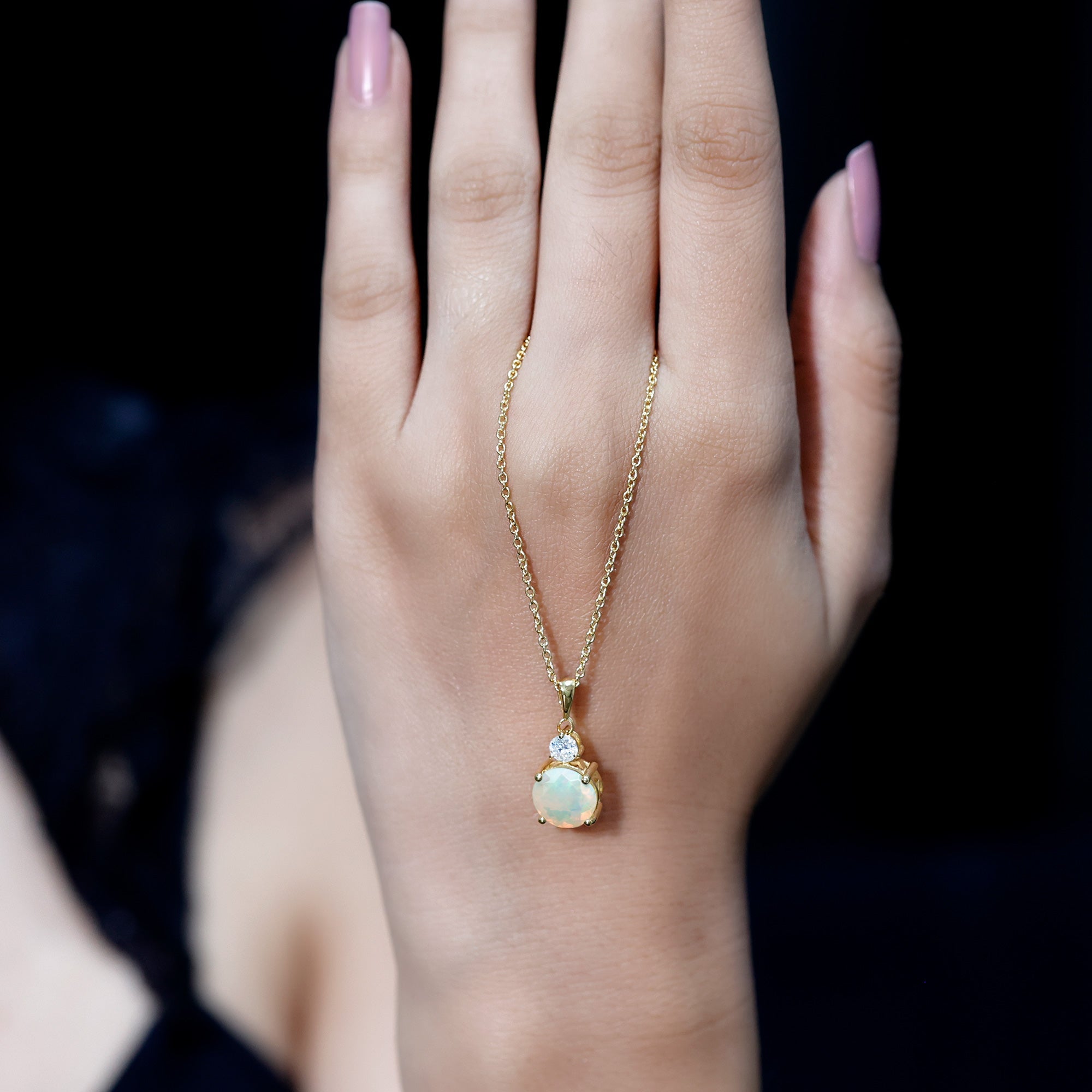 Certified 1.25 Carat Ethiopian Opal Solitaire Necklace with Moissanite