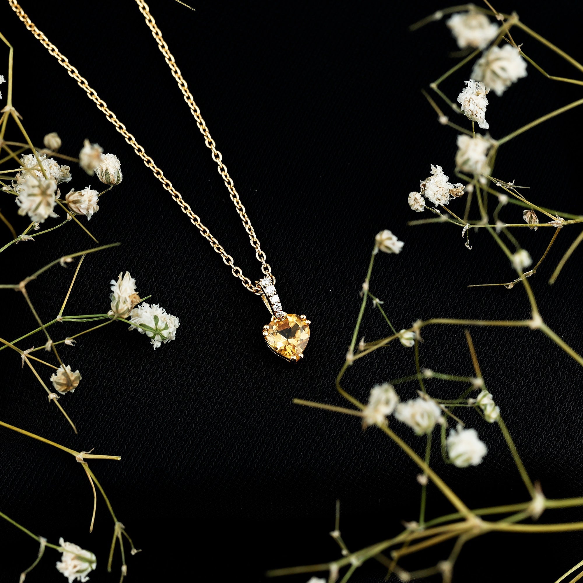 Natural 0.9 Carat Citrine Diamond Heart Locket with Silver Chain