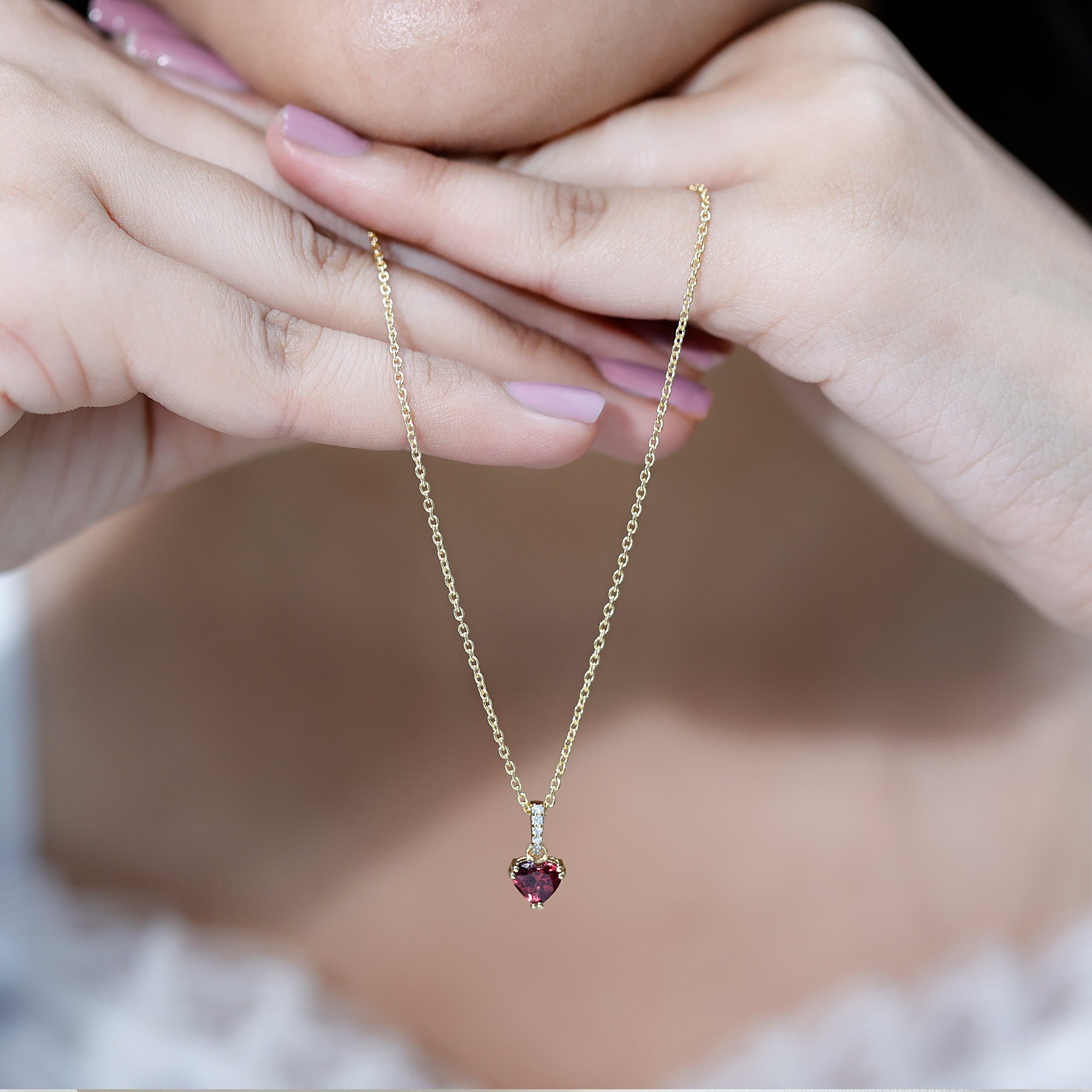 Rhodolite Garnet Heart Necklace with Diamond Accent Bail