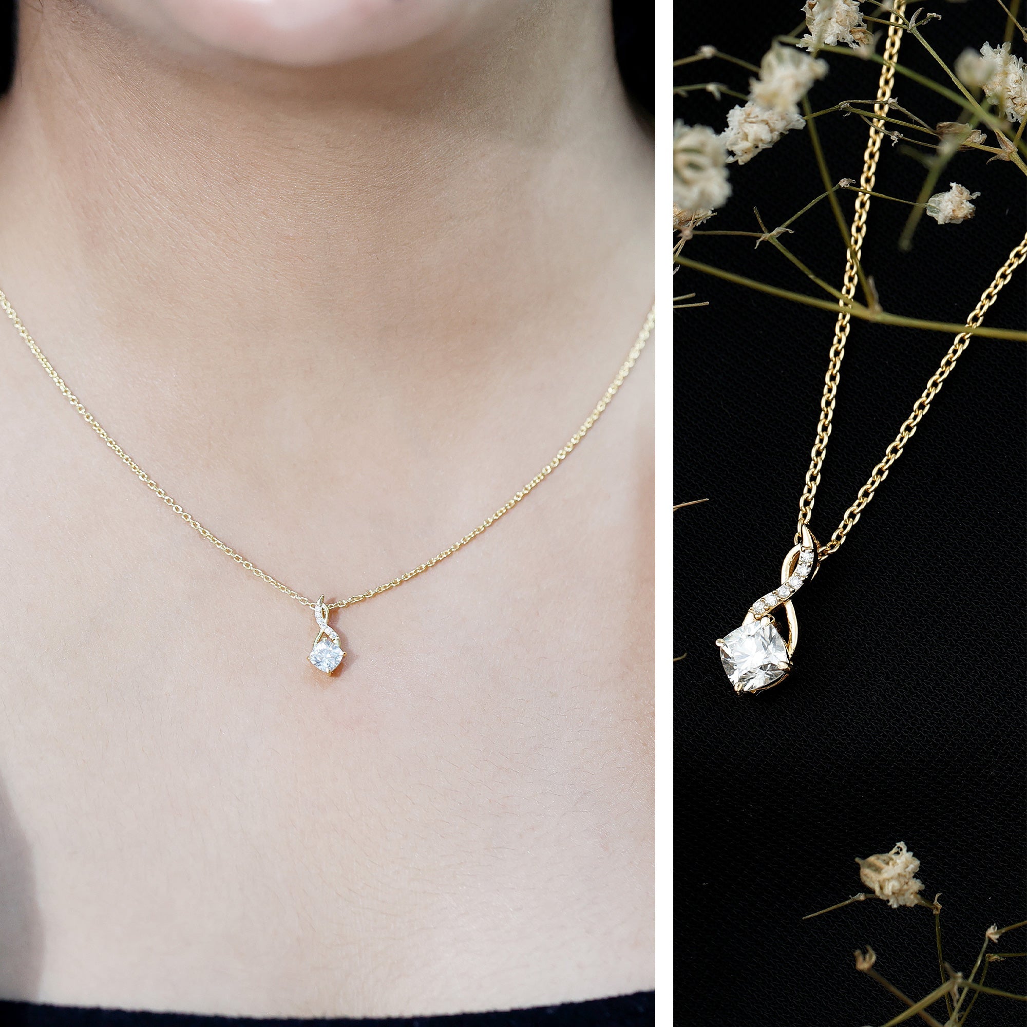 Certified 1.2 Carat Cushion Cut Moissanite Infinity Necklace with Silver Chain