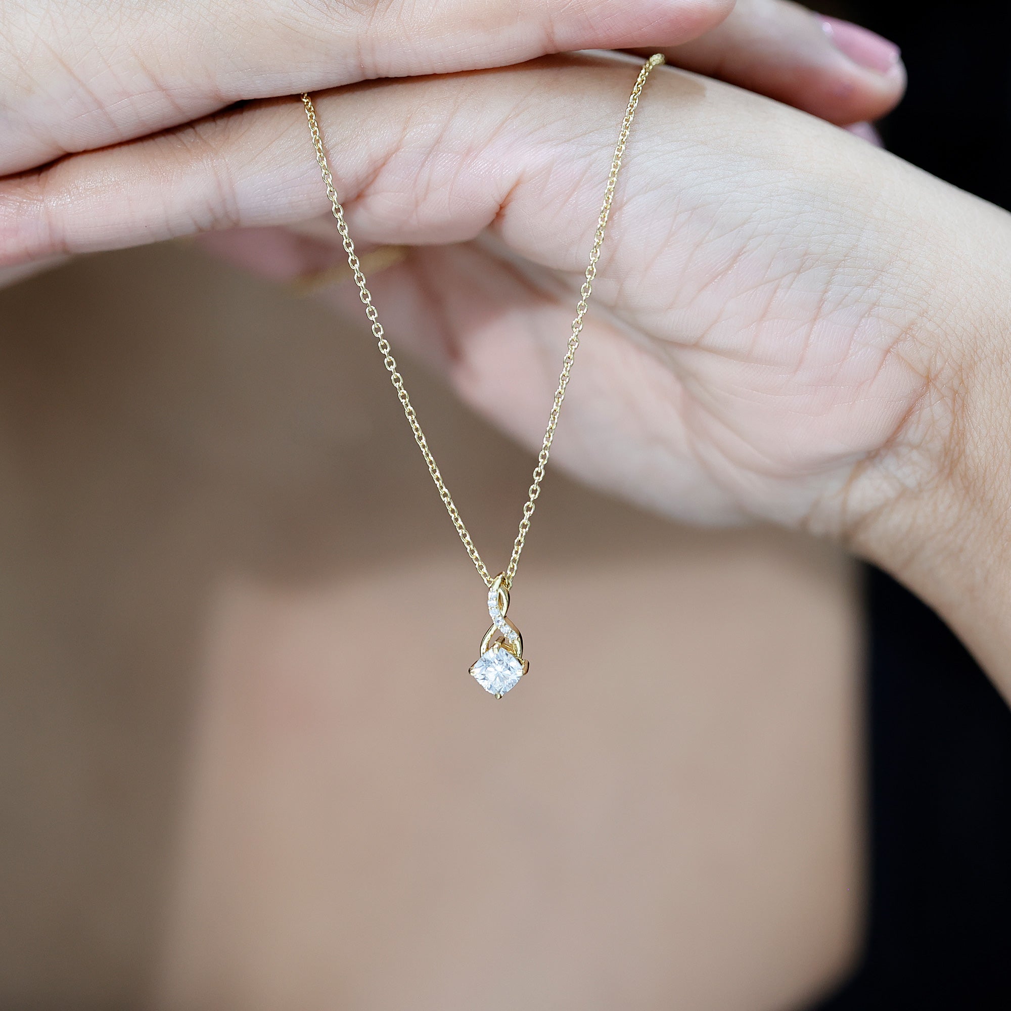 Certified 1.2 Carat Cushion Cut Moissanite Infinity Necklace with Silver Chain