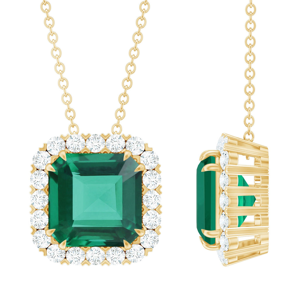 10 MM Lab Created Emerald Statement Necklace with Moissanite Halo