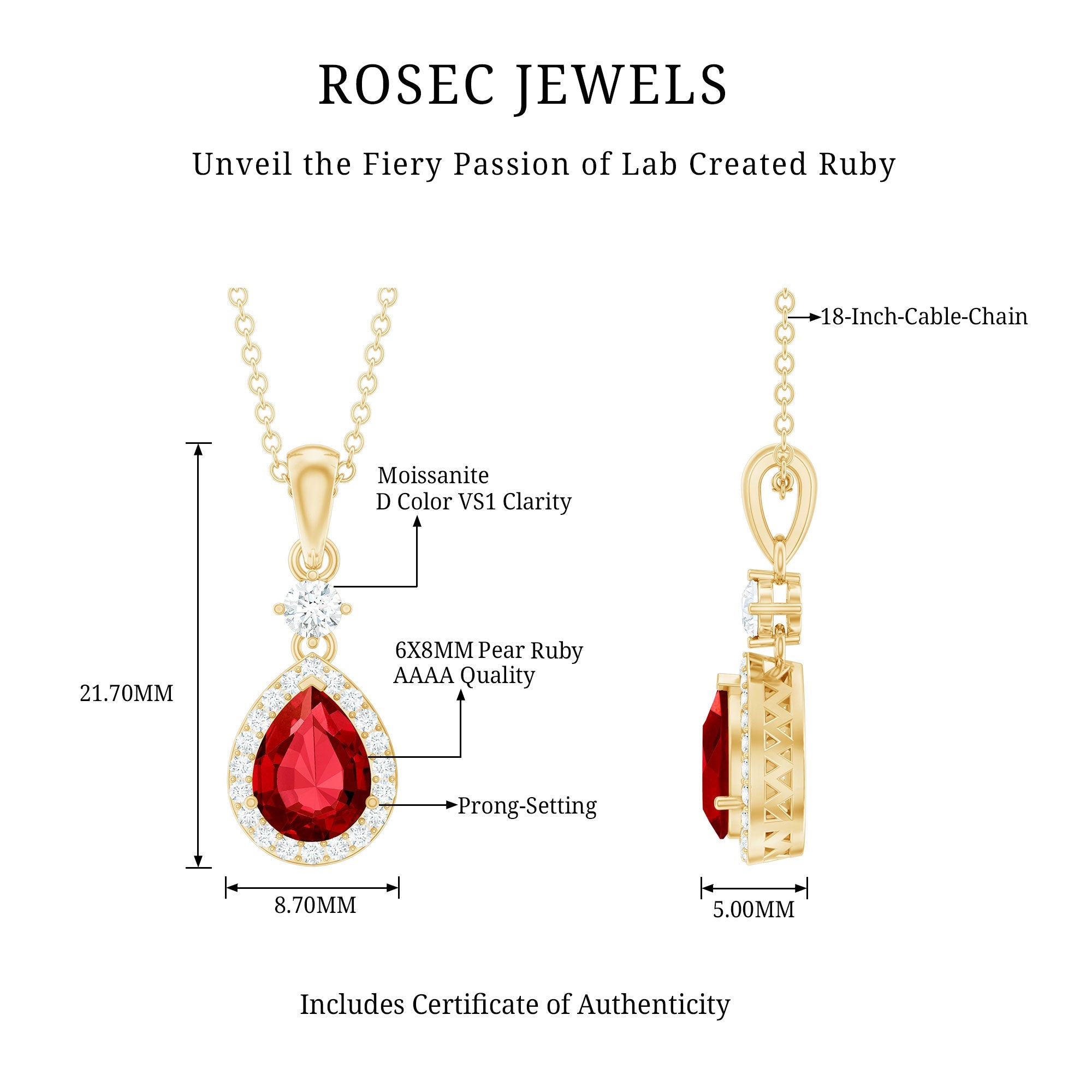 Lab Created Ruby Teardrop Necklace with Moissanite Halo