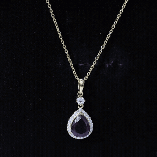 3.25 Carat Rhodolite Teardrop Necklace with Diamond Halo