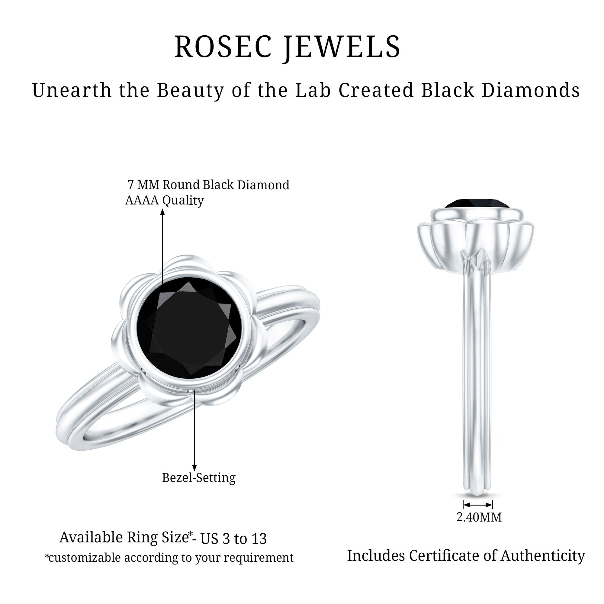 1.5 Carat Lab Grown Black Diamond Flower Engagement Ring