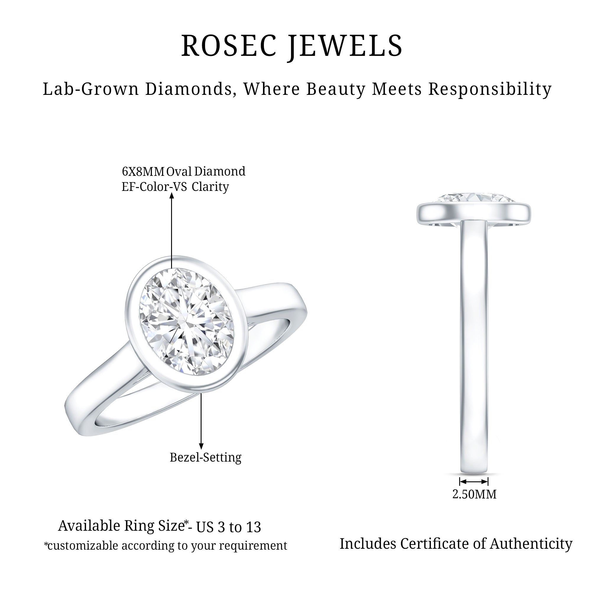 Certified 6X8 MM Lab Grown Diamond Bezel Set Engagement Ring