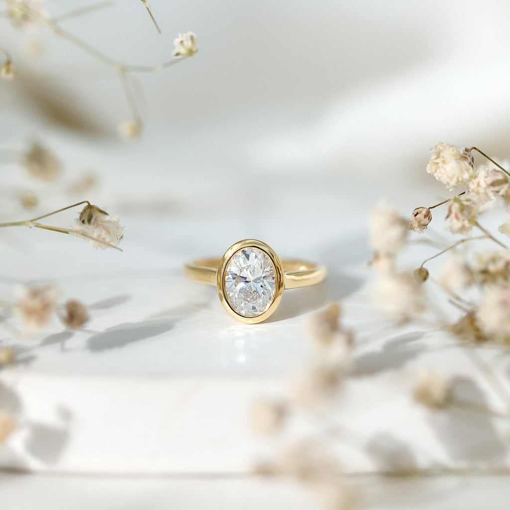 Certified 6X8 MM Lab Grown Diamond Bezel Set Engagement Ring