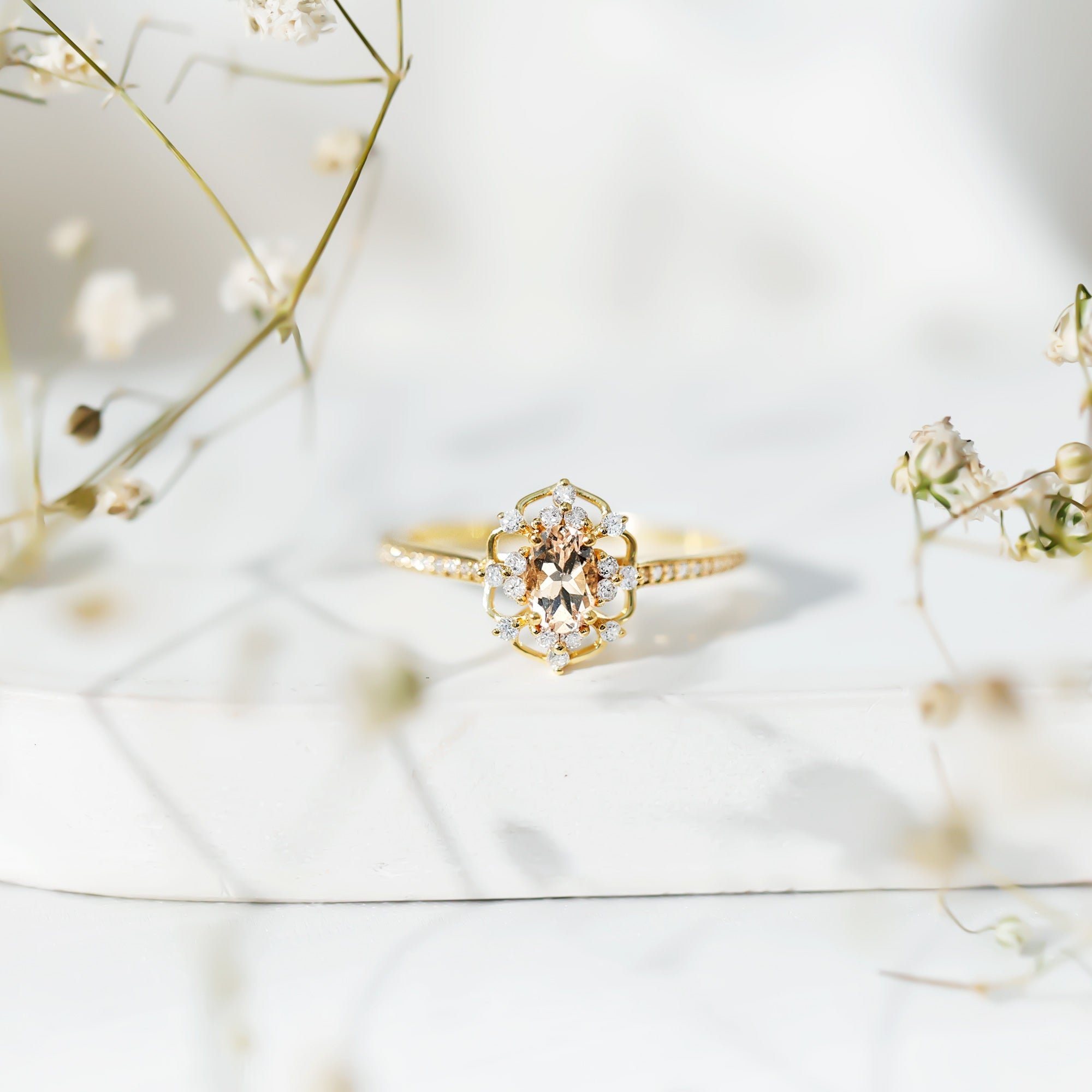 Vintage Inspired Morganite Engagement Ring with Diamonds