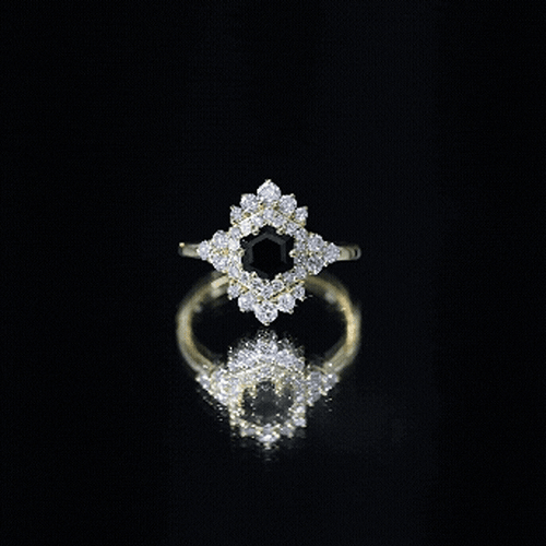 Black Spinel and Diamond Vintage Engagement Ring in Silver