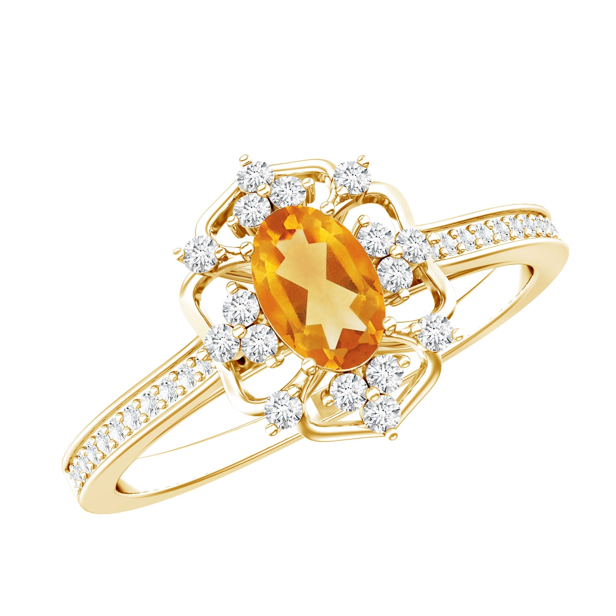 Genuine Citrine Vintage Engagement Ring in Gold Plated Silver