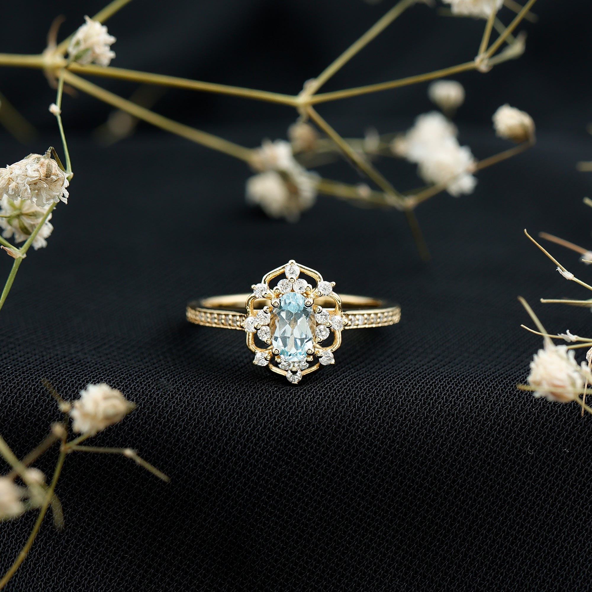 Genuine Sky Blue Topaz Vintage Engagement Ring in Gold Plated Silver