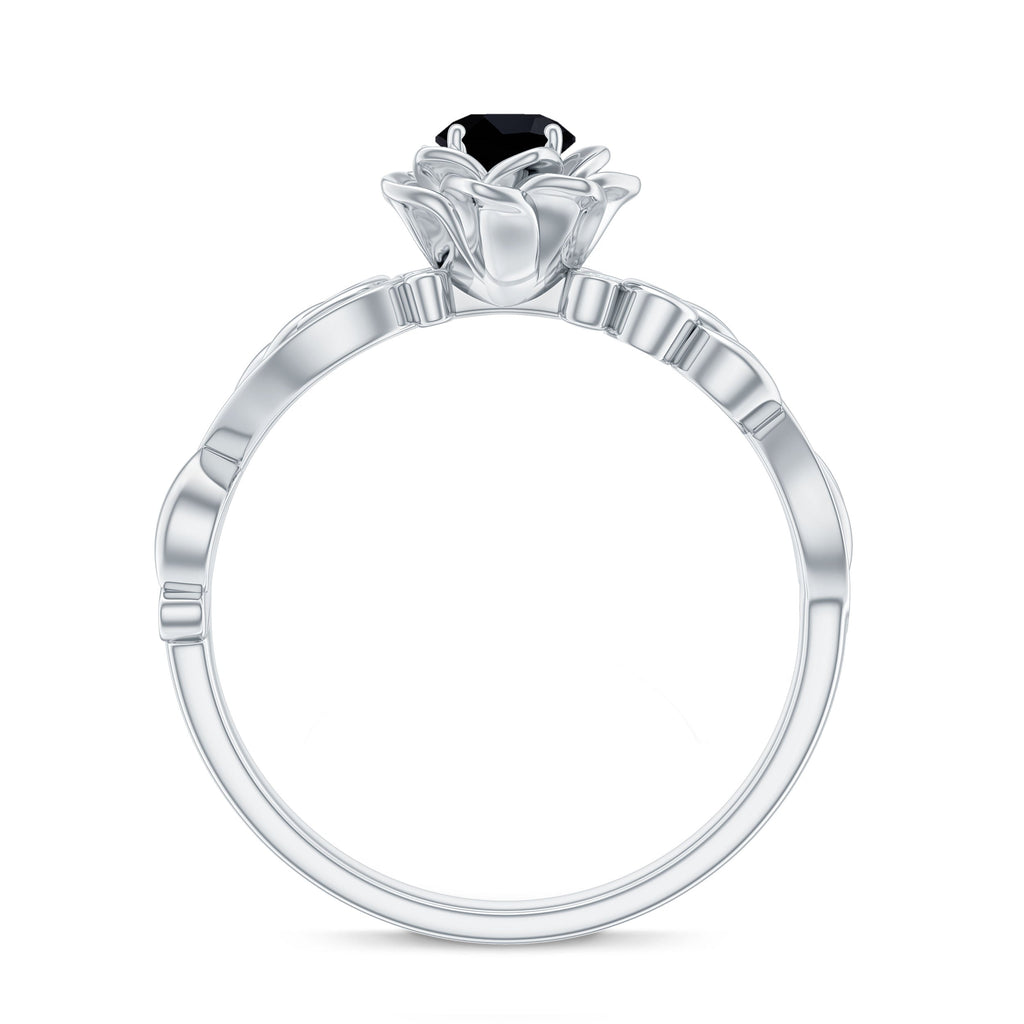 Real Black Spinel Blooming Flower Engagement Ring with Diamond