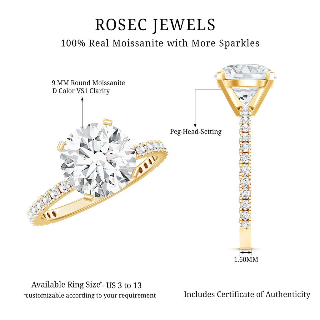 3 Carat Brilliant Cut Moissanite Classic Engagement Ring In Gold Plated Silver