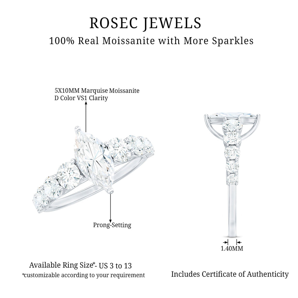 Marquise Cut Moissanite Engagement Ring with Side Stones