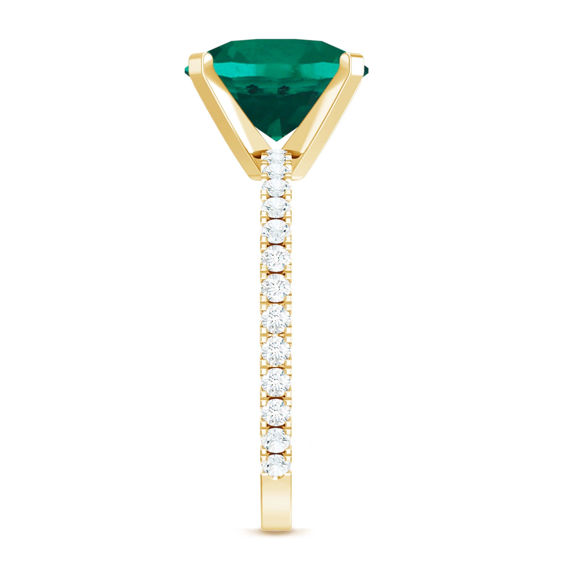 Certified 10 mm Solitaire Lab Grown Emerald Engagement Ring with Diamond