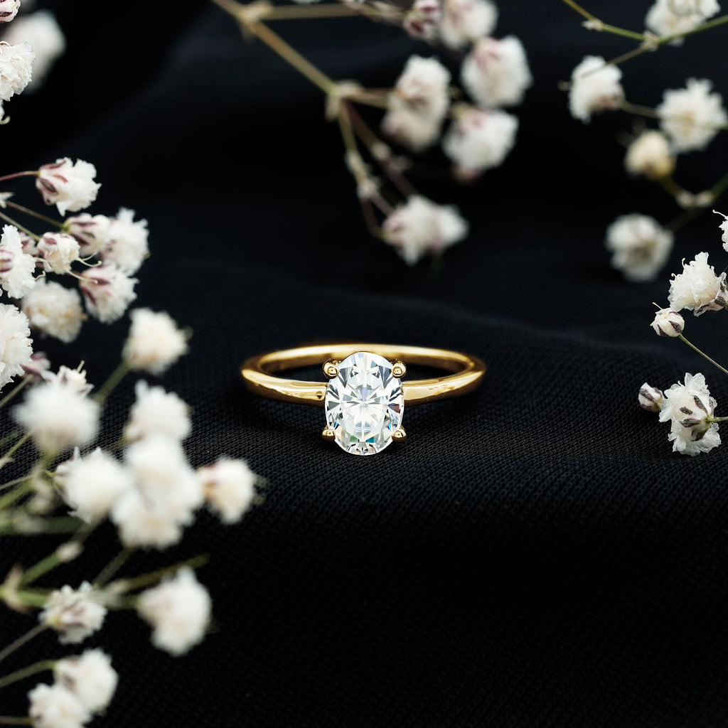 Certified 6X8mm Solitaire Moissanite Oval Engagement Ring