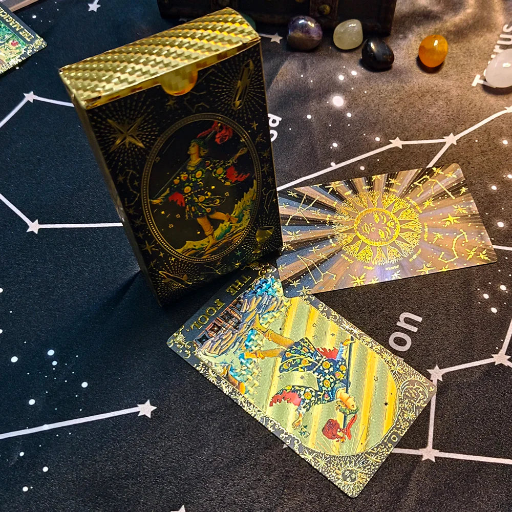 Creative Gold PET Tarot Cards Gorgeous Divinative Board Games Waterproof Astrological Oracle Deck With Guidebook
