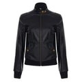 American Street Locomotive Style Waist Trimming Short Stand Collar PU Leather Jacket