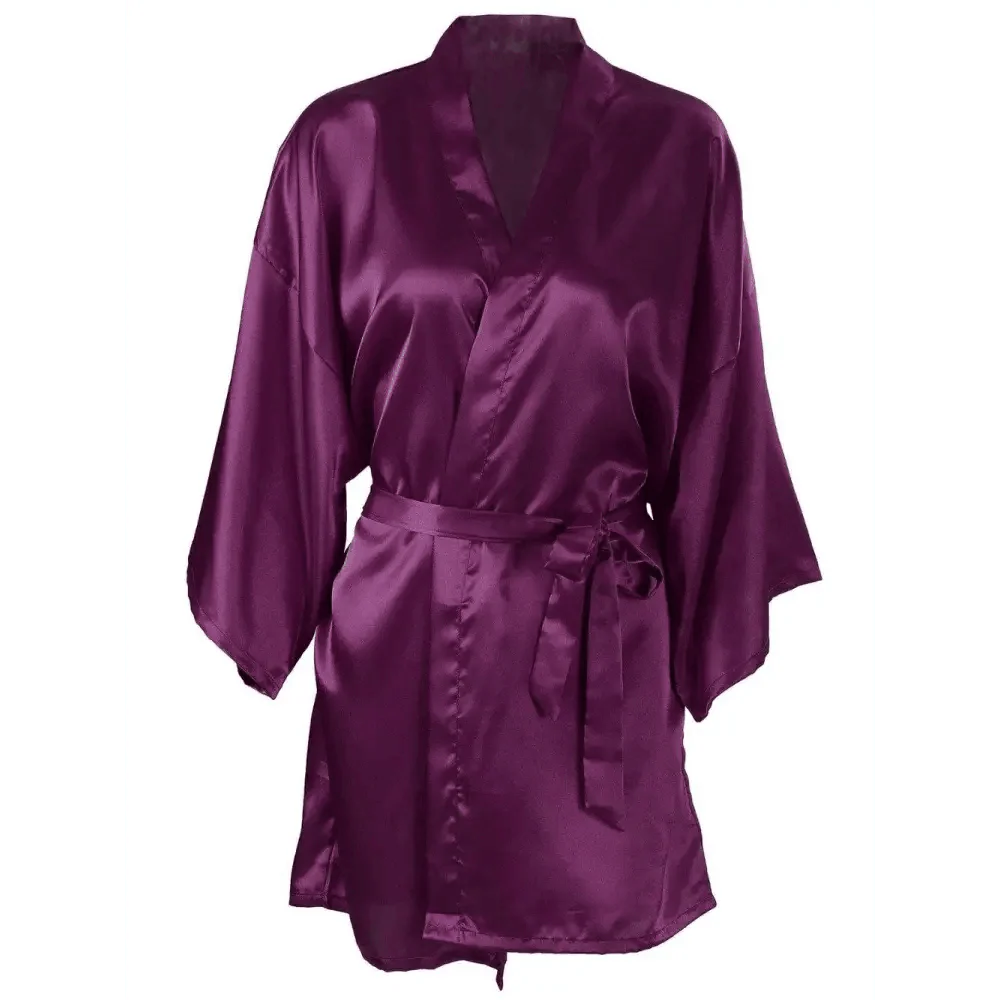 Luxury White Silk Women Bathrobe Soft Short Ladies Sleepwear Indoor Bathrobe Party Sleepwear With Waist Belt